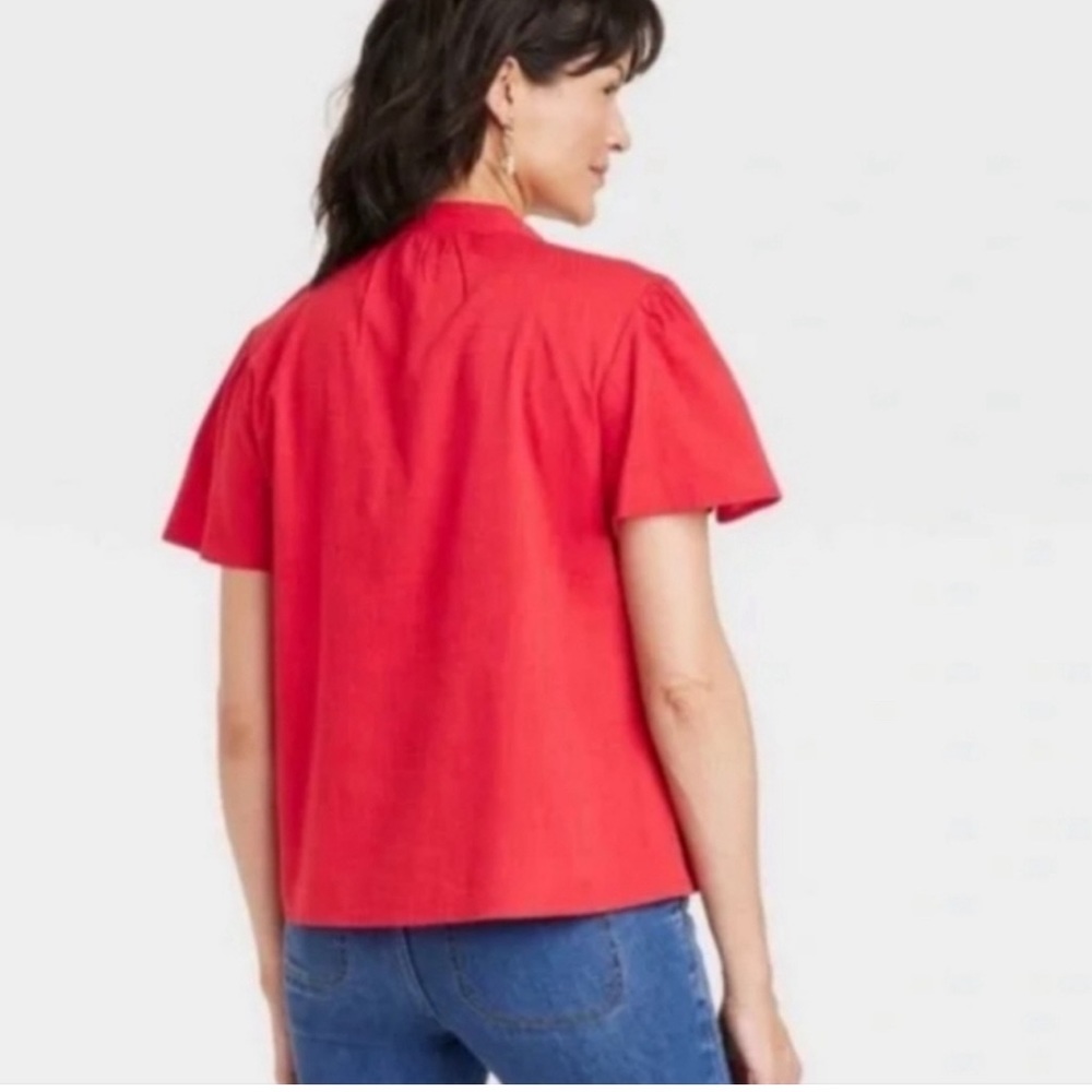 Women's Short Sleeve V-Neck Woven Eyelet Top - Knox Rose - Picture 2 of 3